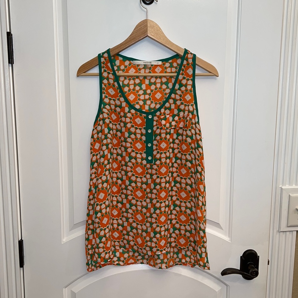 Fun 2 fun geometric orange and green tank top size M